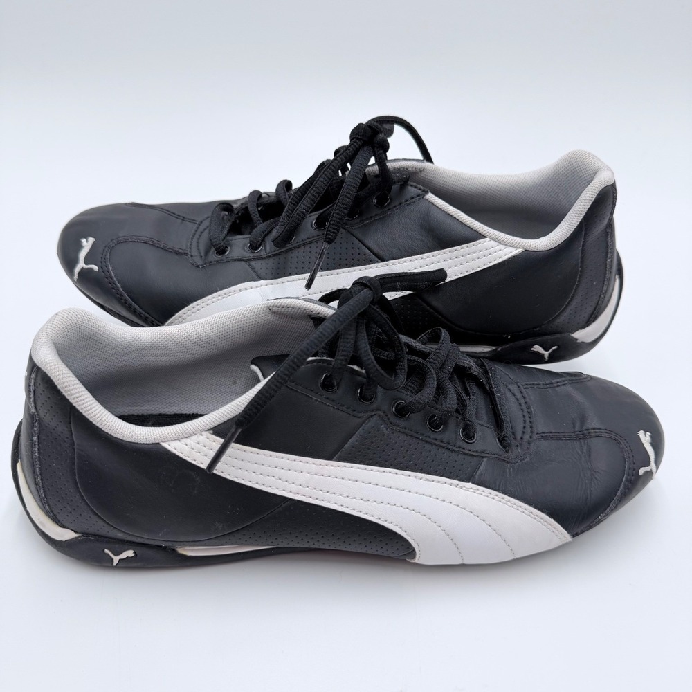 Puma Drift Cat 4 Mens Black White Leather Motorsport Sneakers Low Top Shoes